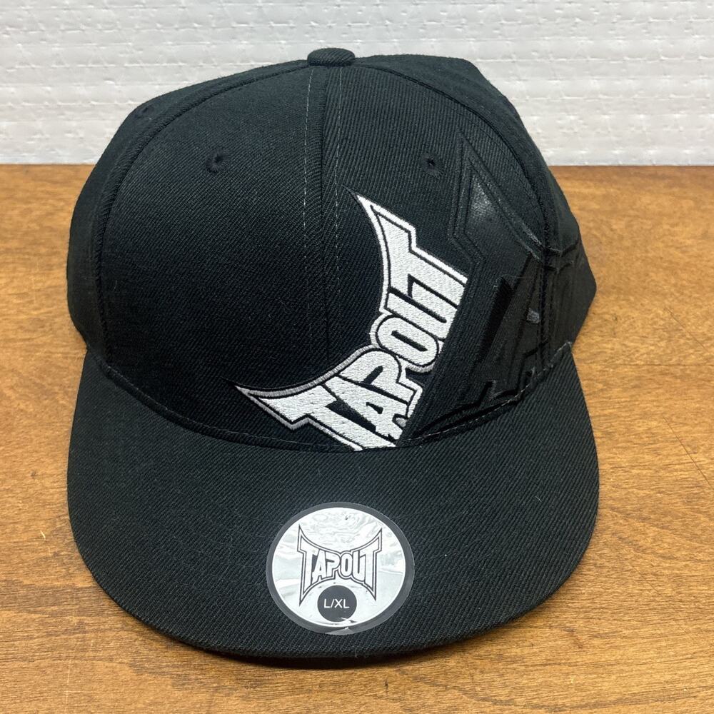 Vtg Tapout Hat Men’s L / XL Flex Fit Cap Black Grey MAA Fighting Spell Out Logo